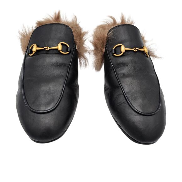 Gucci Princetown Horsebit Flat Slide Mule Fur Lined Black Leather Size 40 US 10 - Picture 3 of 9